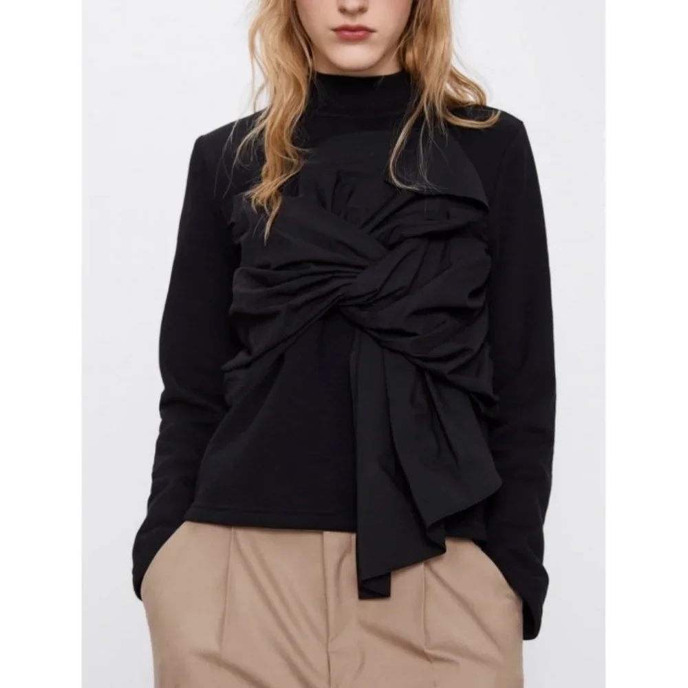 Zara Black Sweater With Bow Sz Small NWT